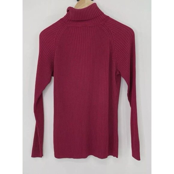 Caslon Plus Size 100% Silk Red Ribbed Turtleneck Sweater 1x, Classic, Runs Small - Picture 2 of 11